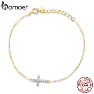 Bamoer Genuine 925 Sterling Silver Adjustable Cross Bracelet 6.10+0.98