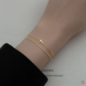 KAMIRA 925 Sterling Silver Retro Double Chain Cross Bracelet&Bangle