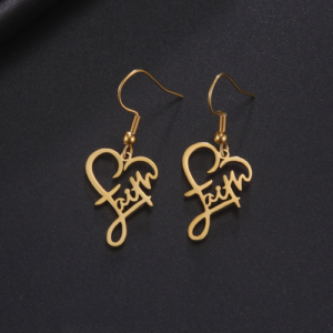 LIKGREAT Faith Heart Earrings Stainless Steel Jesus Love Family Dangle