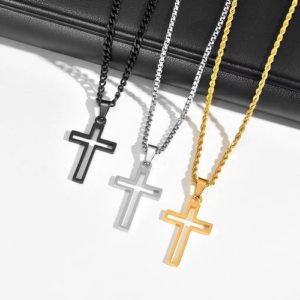 Cutout Cross Necklaces for Men Boys,Waterproof Stainless Steel Cross