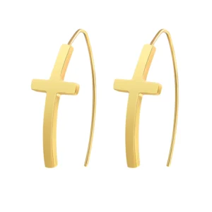 Cross Fish Hoop Earrings, Stainless Steel Cruz Earring Dangle ,Simple