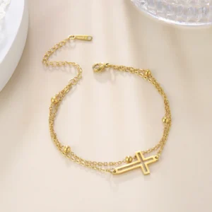 Fashion Women's Jewelry Cross Pendant Bracelets Stainless Steel Double