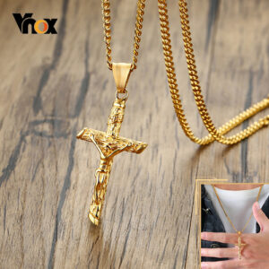 Vnox Cross Necklace for Men Women,Catholicism Jesus Pendant,Gold Color